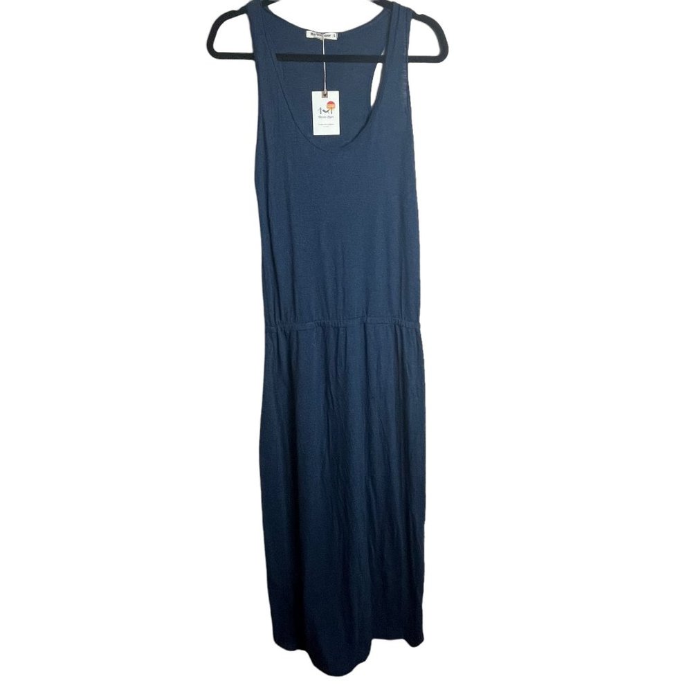 Marine Layer Womens Maxi Tank Dress Size Large Blue Sleeveless Elastic Waist